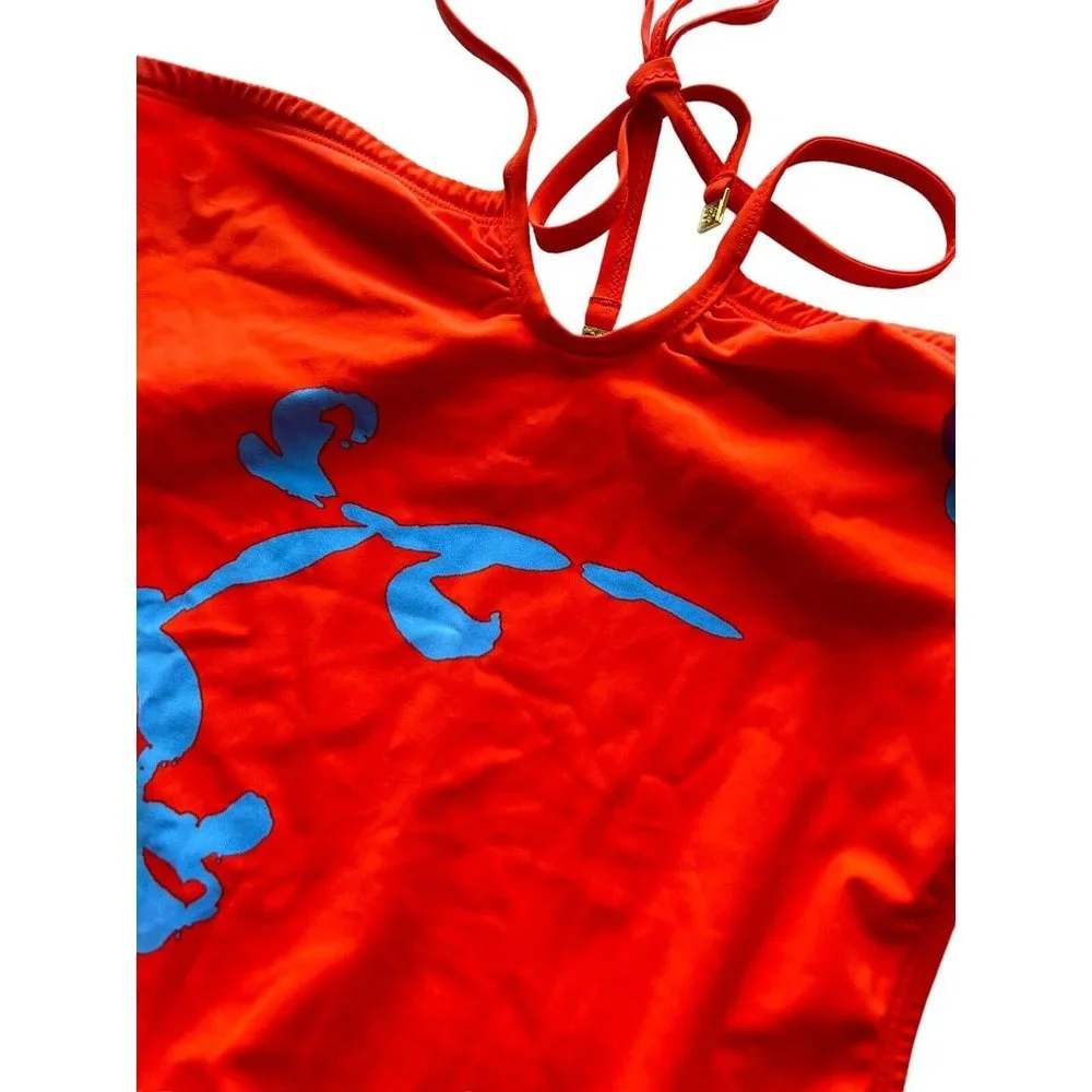 Tory Burch Red One-Piece Swimsuit with Blue Floral Print